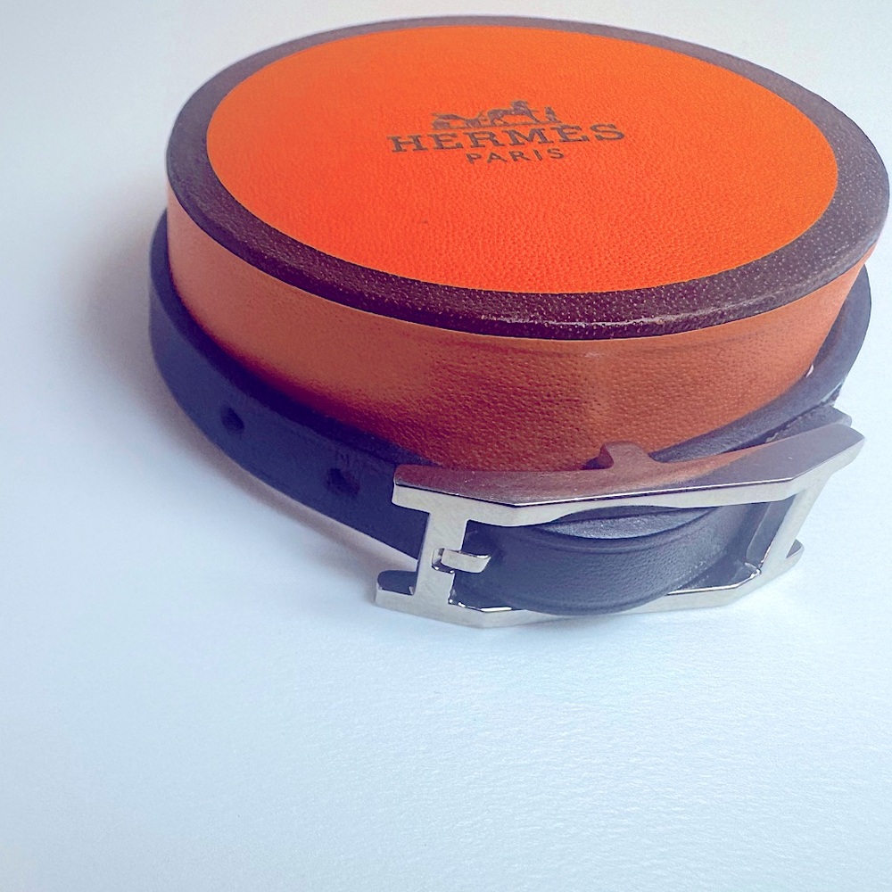 Hermès Hapi Bracelet Black Calfskin Silver H Buckle 9in Japan Exclusive RARE - Picture 10 of 10
